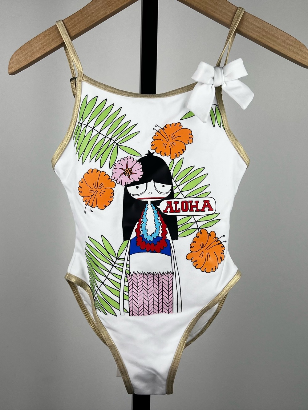 Little Marc Jacobs Girls Miss Marc "Aloha" Swimsuit, White, Size 4